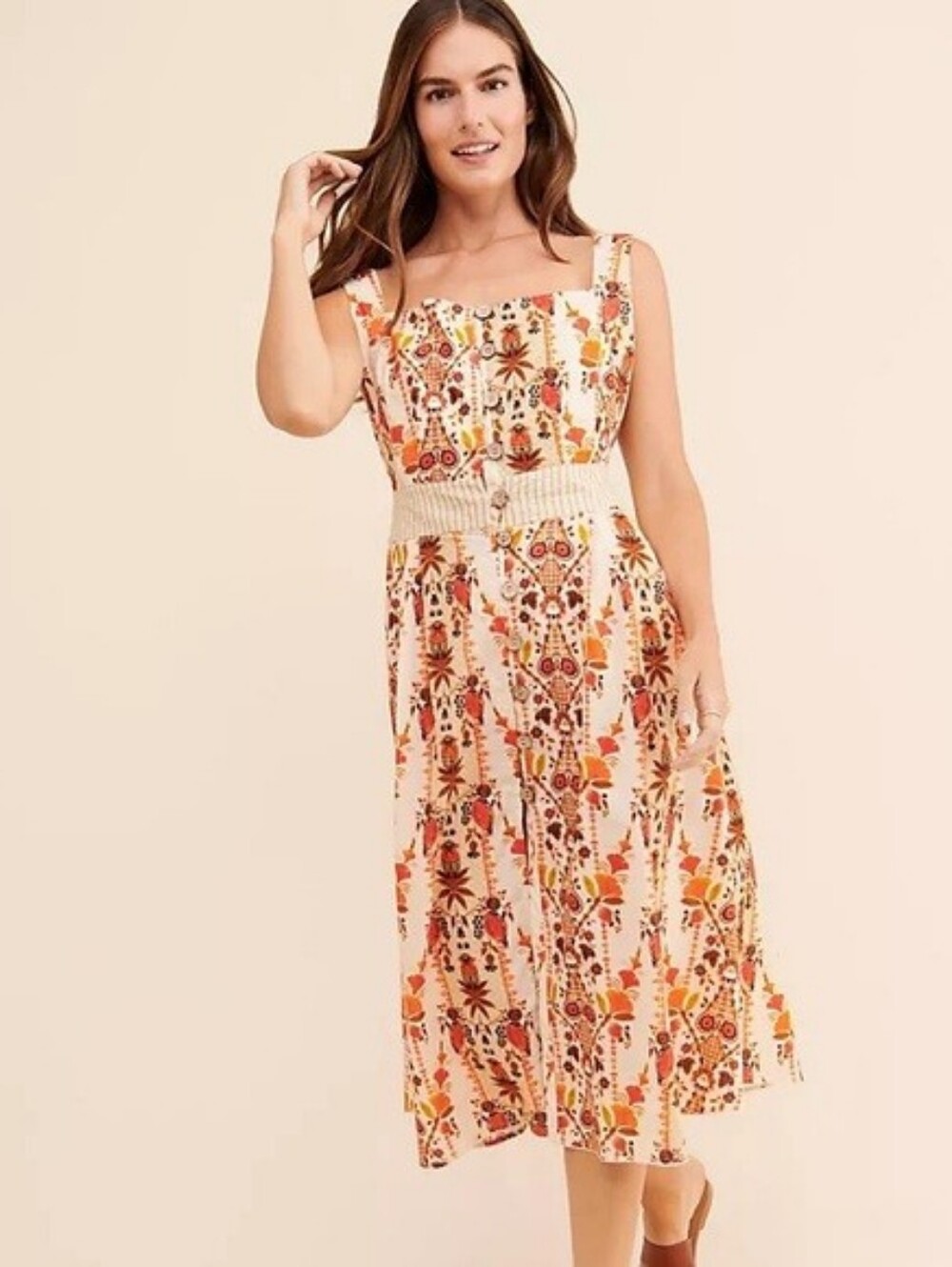 Agua Bendita Jazmin Cinnabar Goldenrod Midi Dress In Medium